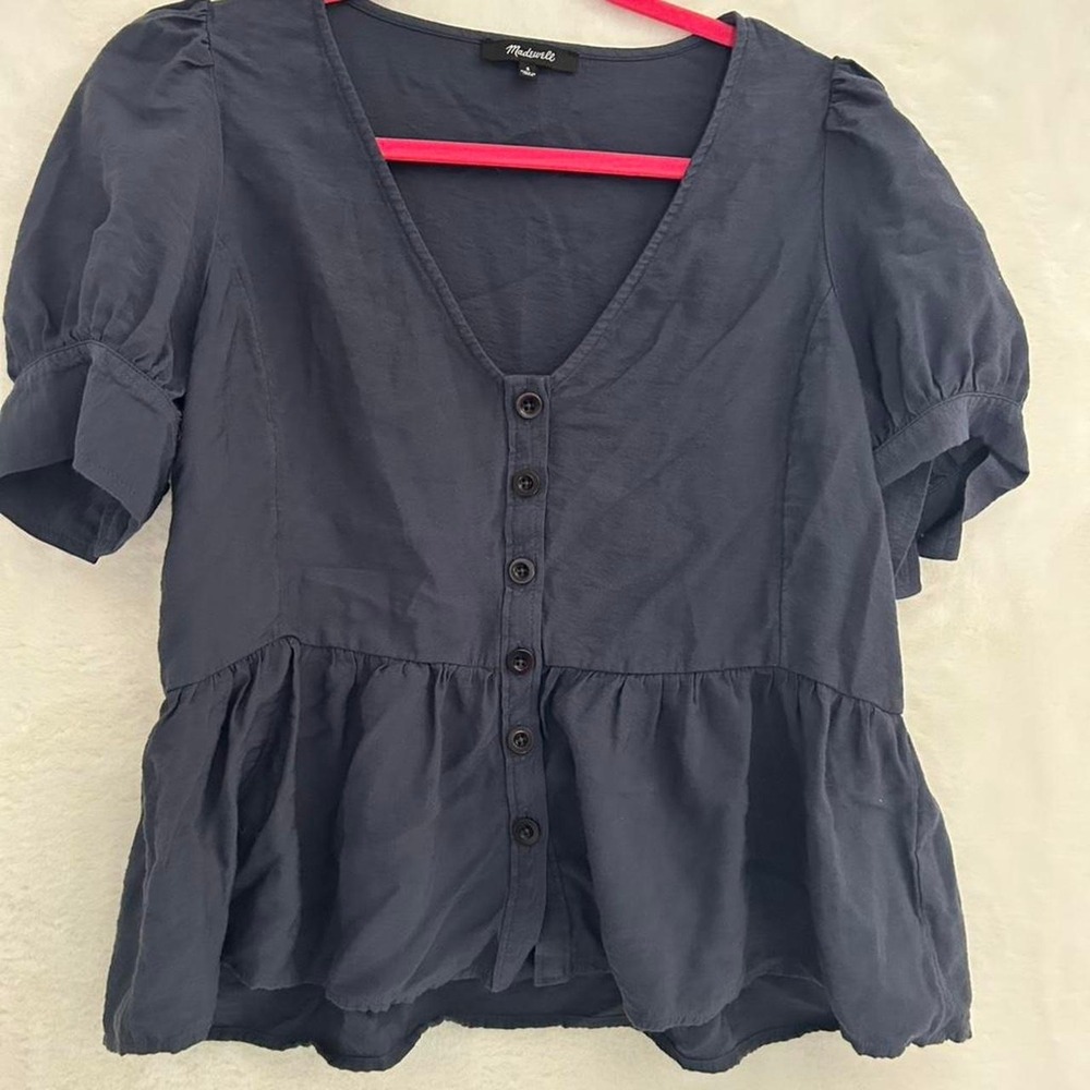 Madewell Navy Peplum Button-Front Blouse